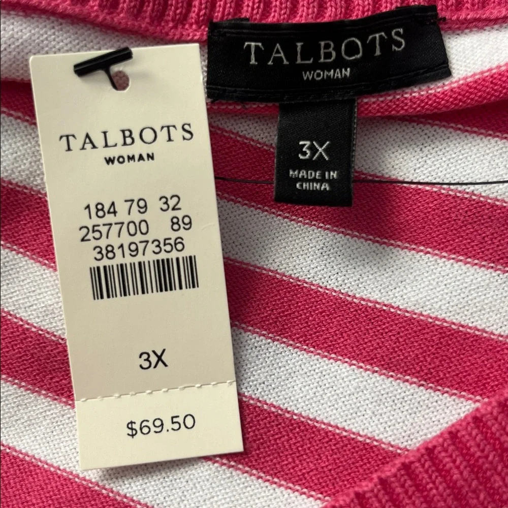 Talbots Pink and White Striped Boatneck Sweater Top - Picture 9 of 9